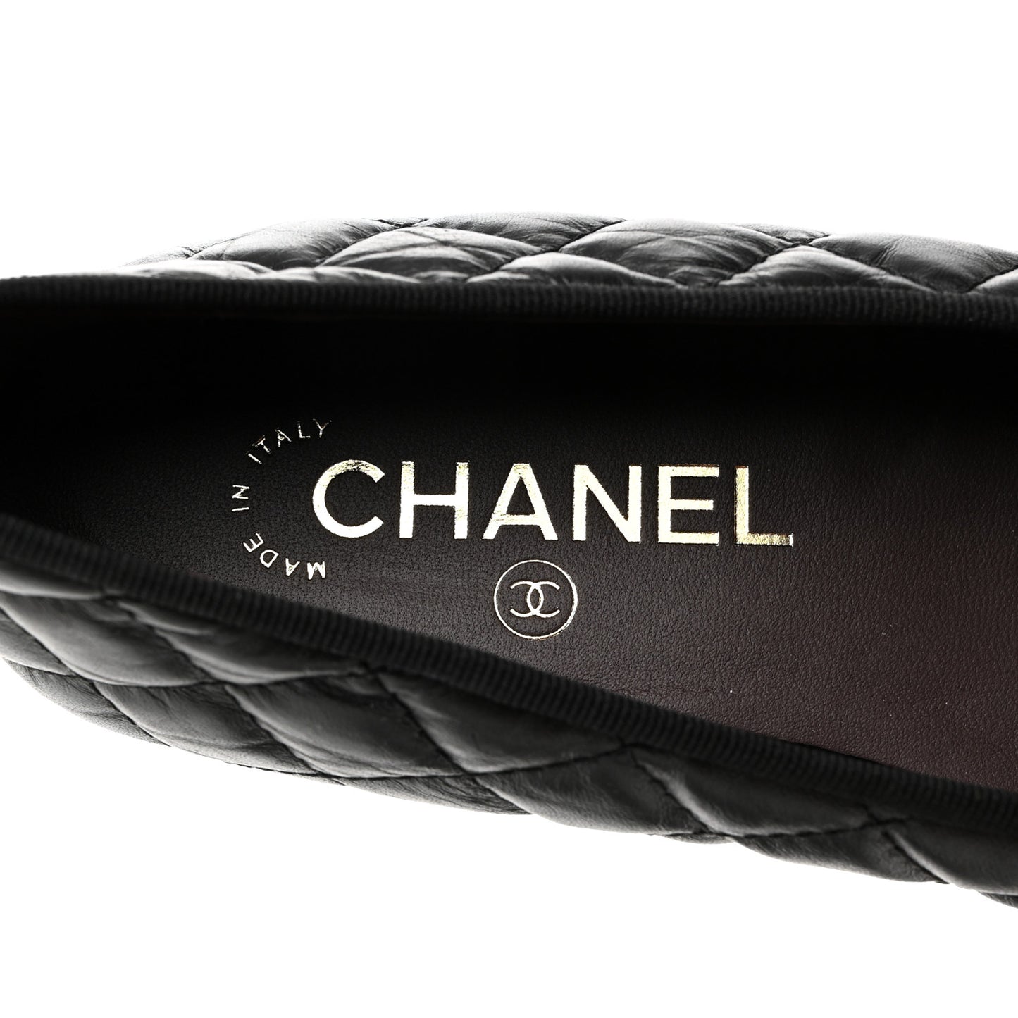 Aged Calfskin Quilted CC Cap Toe Ballerina Flats 37.5 Black