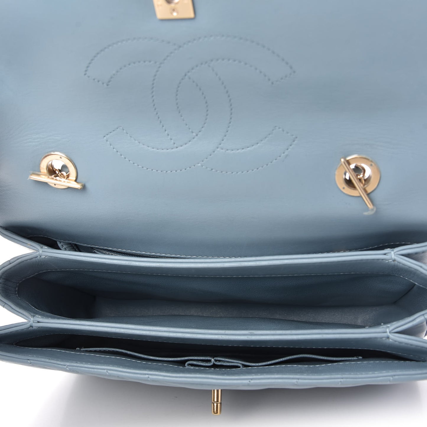 Lambskin Chevron Quilted Medium Trendy CC Dual Handle Flap Bag Light Blue