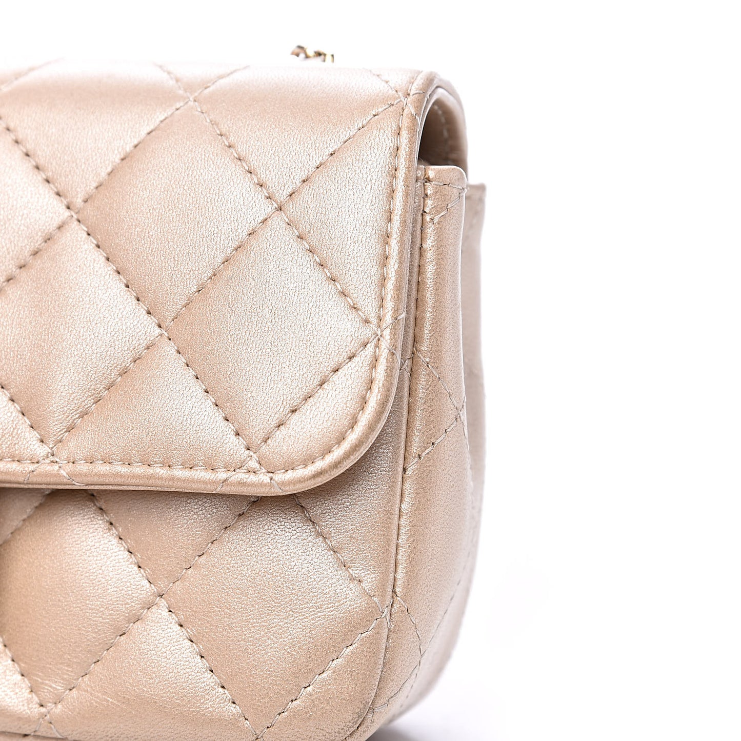 Metallic Lambskin Quilted Extra Mini V For Victory Flap Light Gold