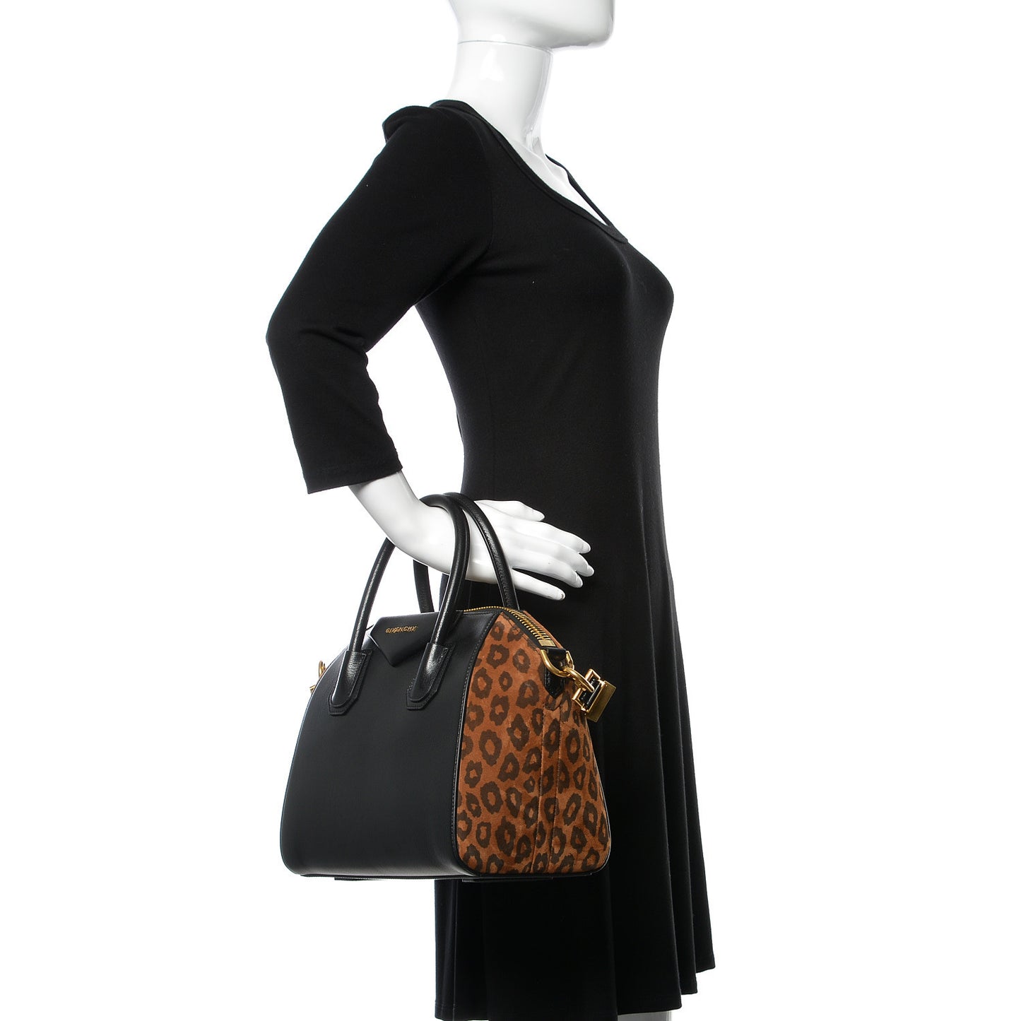 Calfskin Suede Leopard Print Small Antigona Black