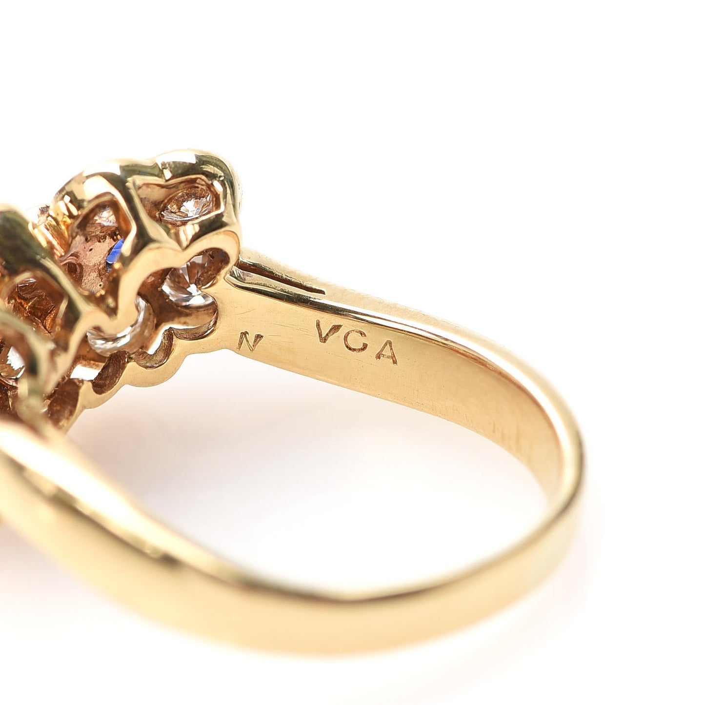 18K Yellow Gold Diamond Blue Sapphire Trio Floral Ring 49 5