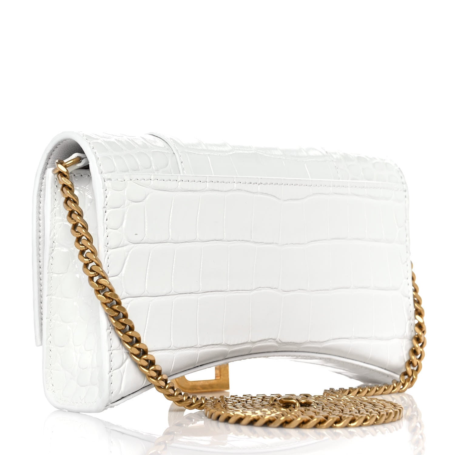 Balenciaga Shiny Calfskin Crocodile Embossed Hourglass Chain Bag White 3 of 8