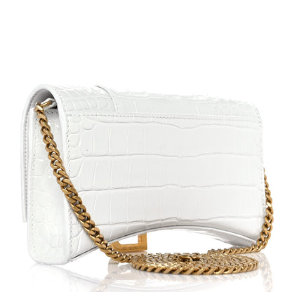 Balenciaga Shiny Calfskin Crocodile Embossed Hourglass Chain Bag White 3 of 8