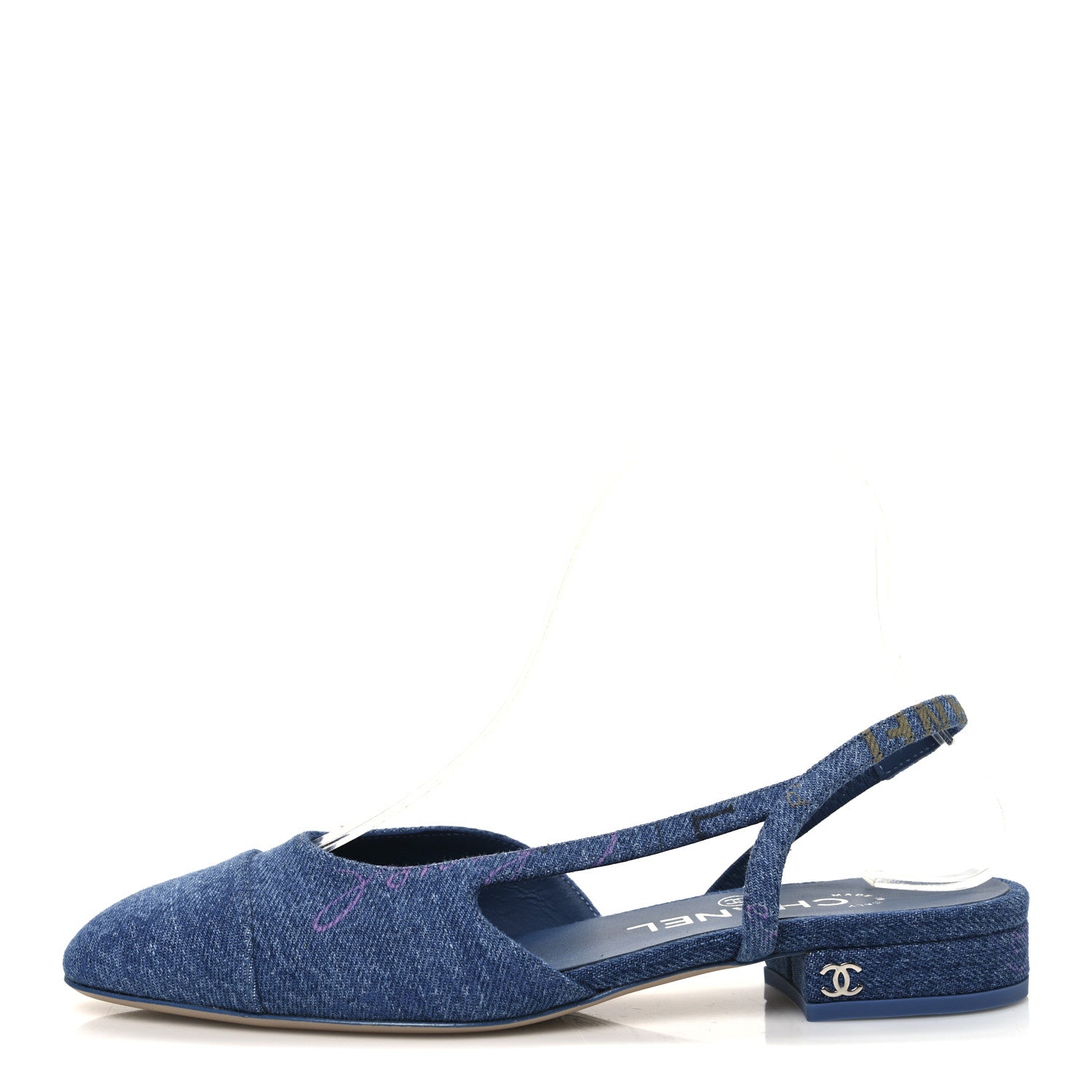 Chanel Denim Printed Mood Cap Toe CC Slingback Pumps 35.5 Light Blue Multicolor 1 of 10