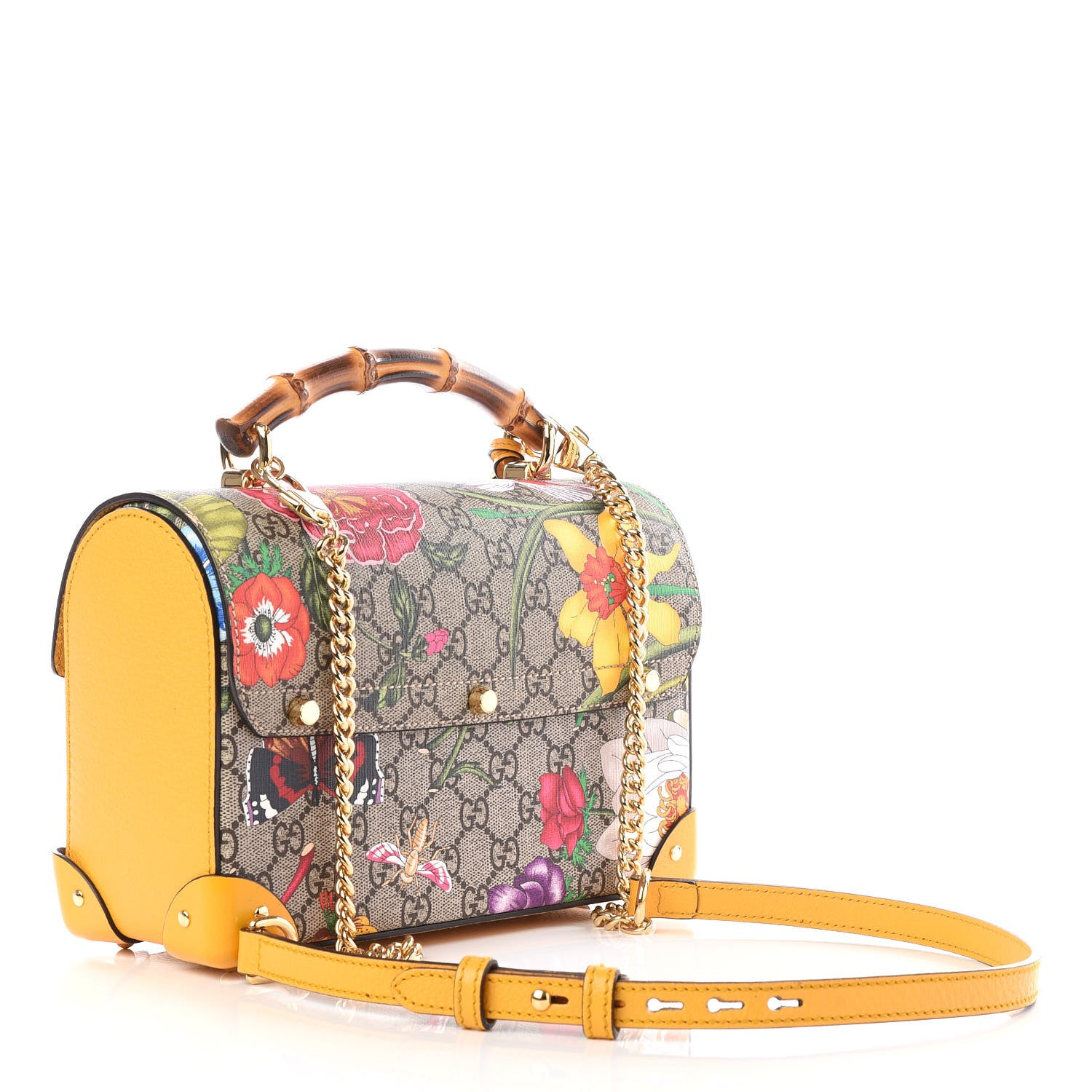 Gucci GG Supreme Monogram Flora Small Padlock Bamboo Shoulder Bag Beige Multicolor Crop 2 of 11