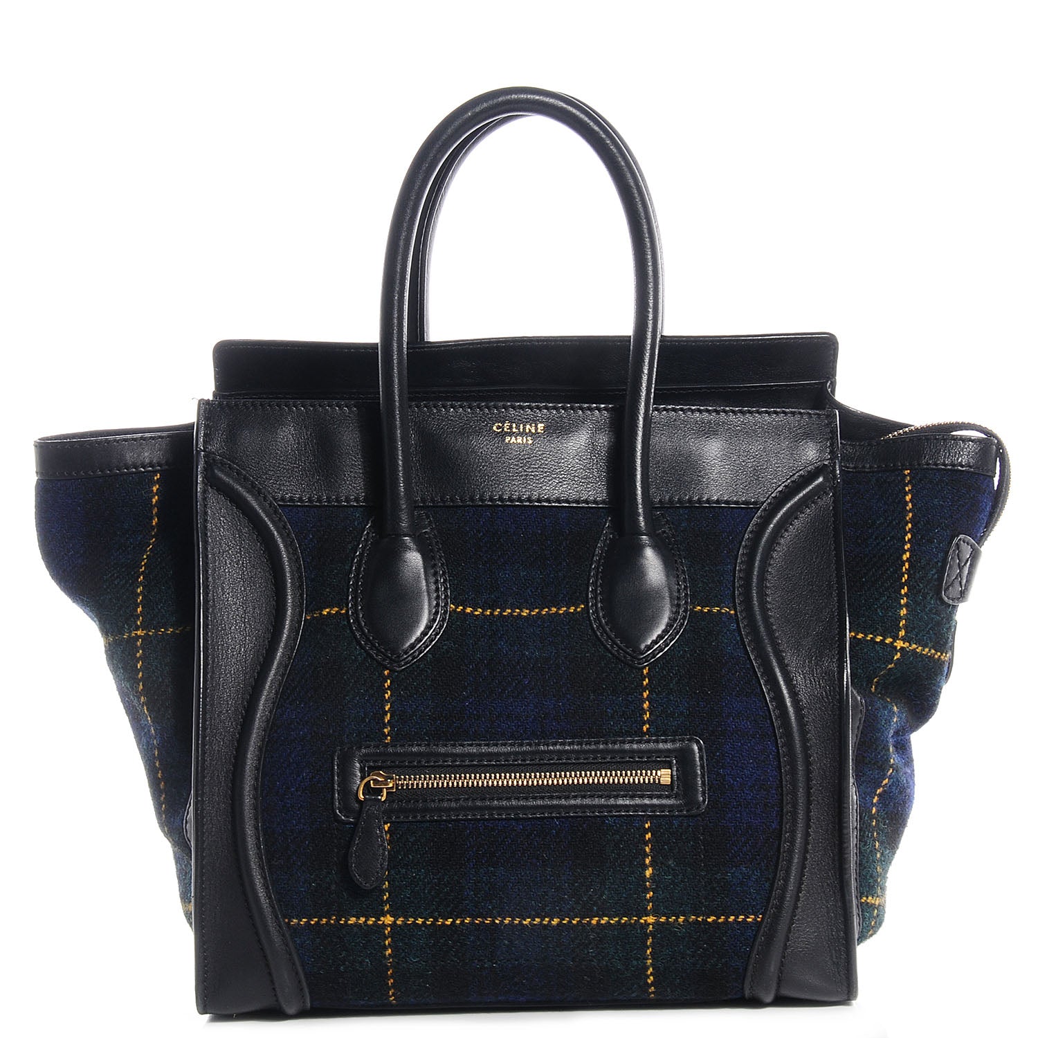 Celine Smooth Calfskin Tweed Tartan Mini Luggage Midnight 1 of 9
