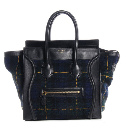 Celine Smooth Calfskin Tweed Tartan Mini Luggage Midnight 1 of 9
