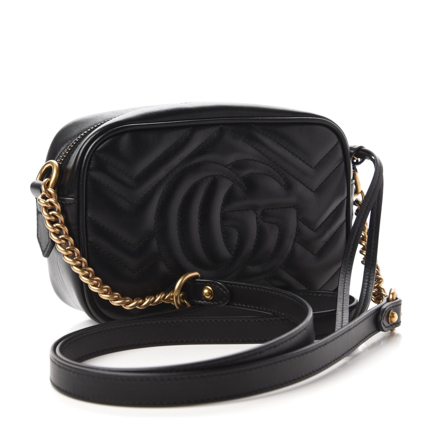 Gucci Calfskin Matelasse Mini GG Marmont Chain Shoulder Bag Black 3 of 12