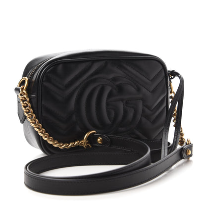 Gucci Calfskin Matelasse Mini GG Marmont Chain Shoulder Bag Black 3 of 12