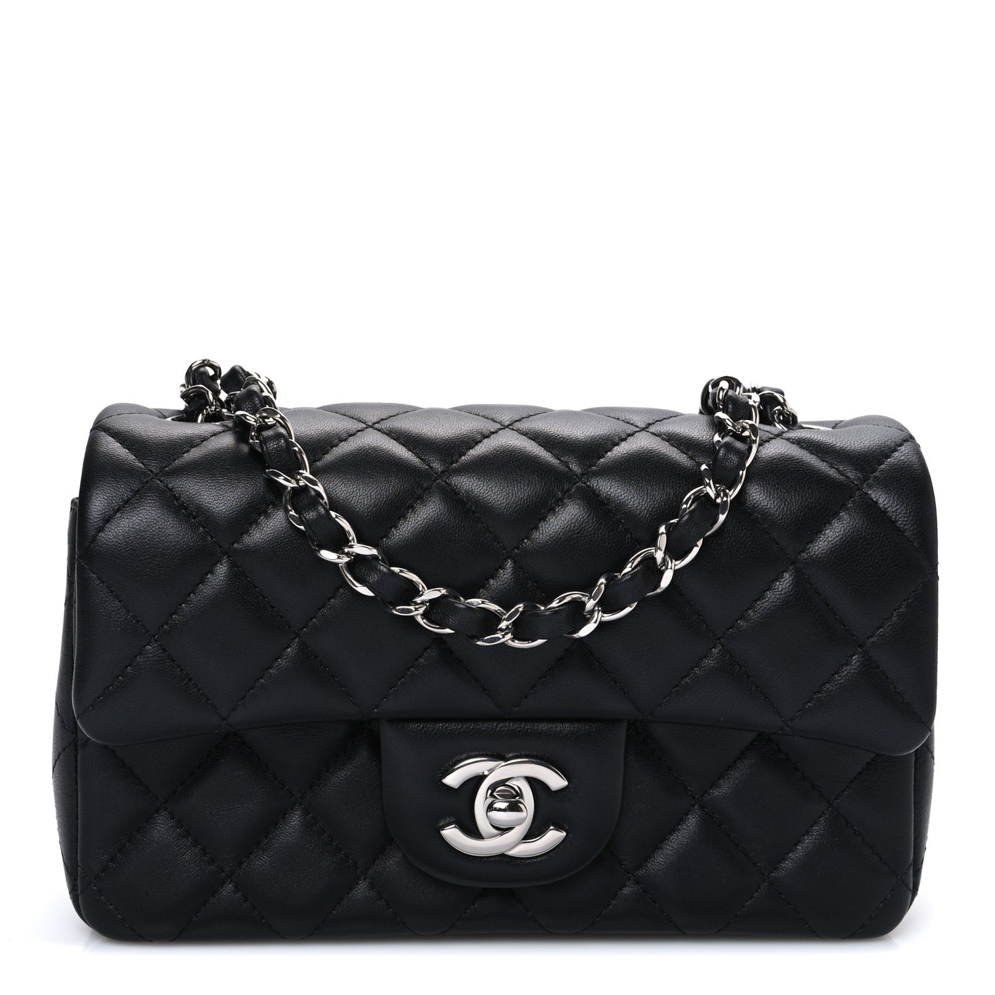 Lambskin Quilted Mini Rectangular Flap Black