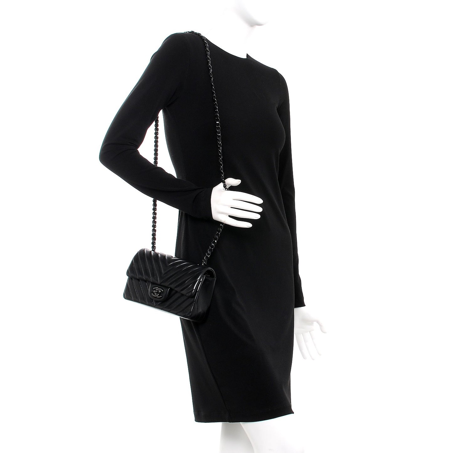Lambskin Chevron Quilted Mini Rectangular Flap So Black