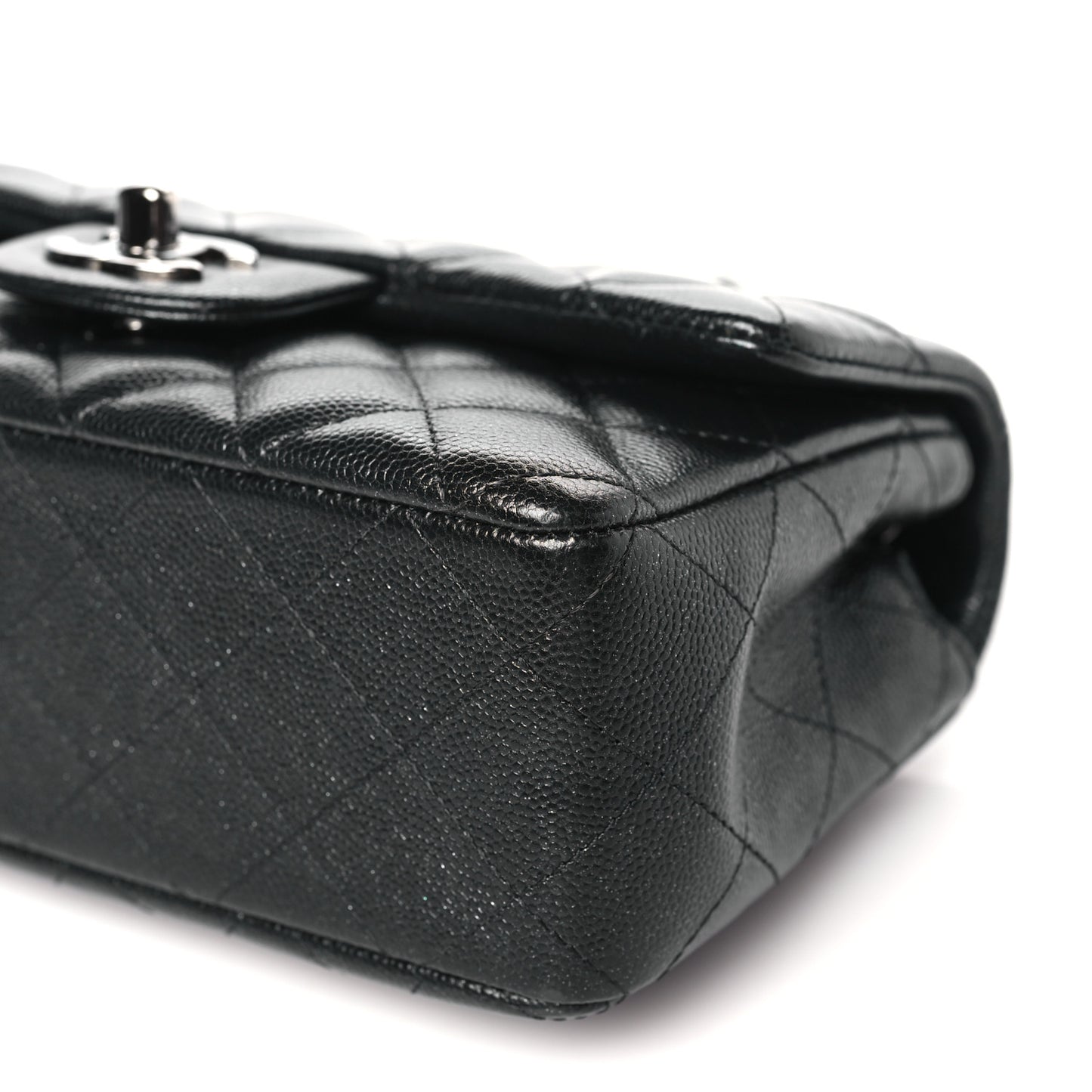 Iridescent Caviar Quilted Mini Rectangular Flap Black