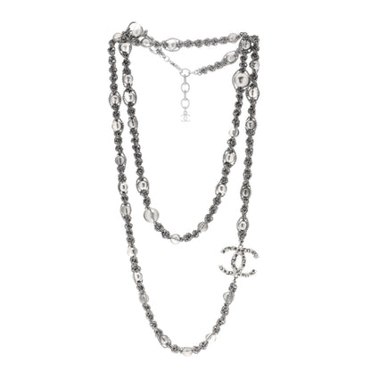 Chanel Crystal Pearl Bead CC Long Necklace Silver Grey 3 of 6