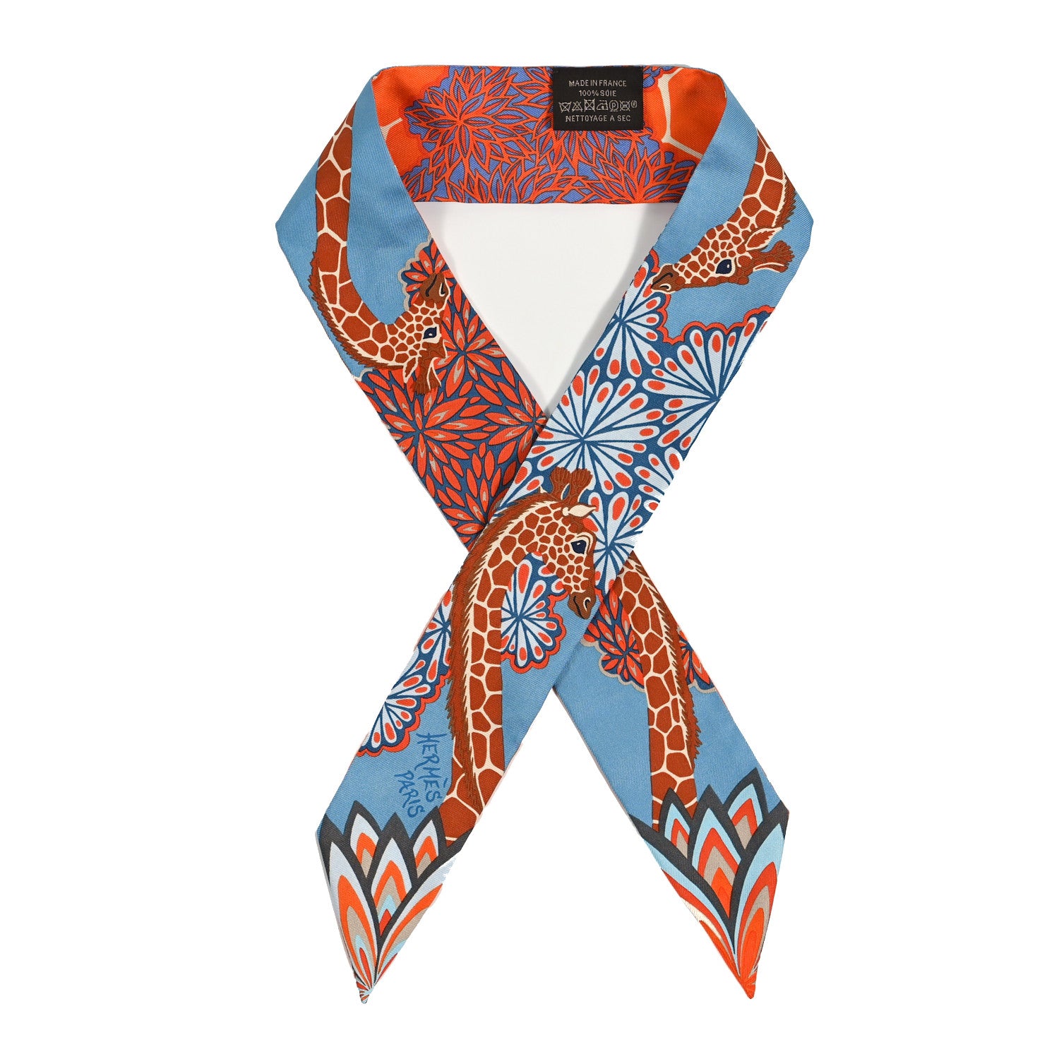 Hermes Silk The Three Graces Twilly Bleu Jean Orange Rouille 1 of 4