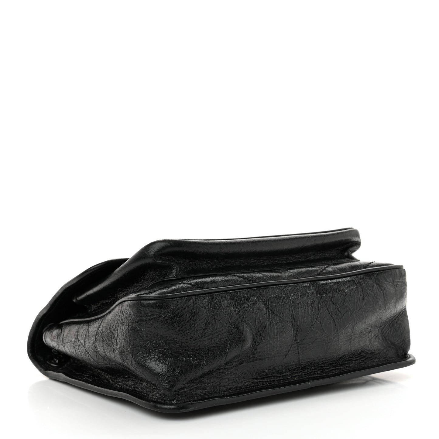 Crinkled Calfskin Matelasse Monogram Medium Niki Chain Satchel Black