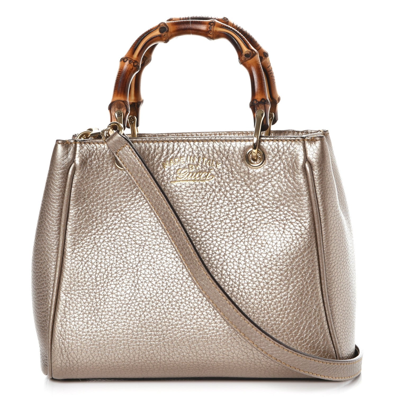 Gucci Metallic Calfskin Mini Bamboo Shopper Tote Golden Beige 1 of 11