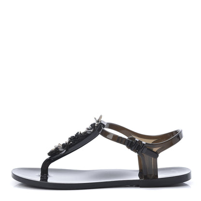 Chanel Jelly Camellia Thong Sandals 35 Black 1 of 7