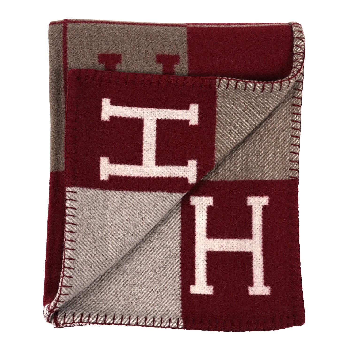 Hermes Wool Cashmere Avalon III Blanket Ecru Rouge H 2 of 3