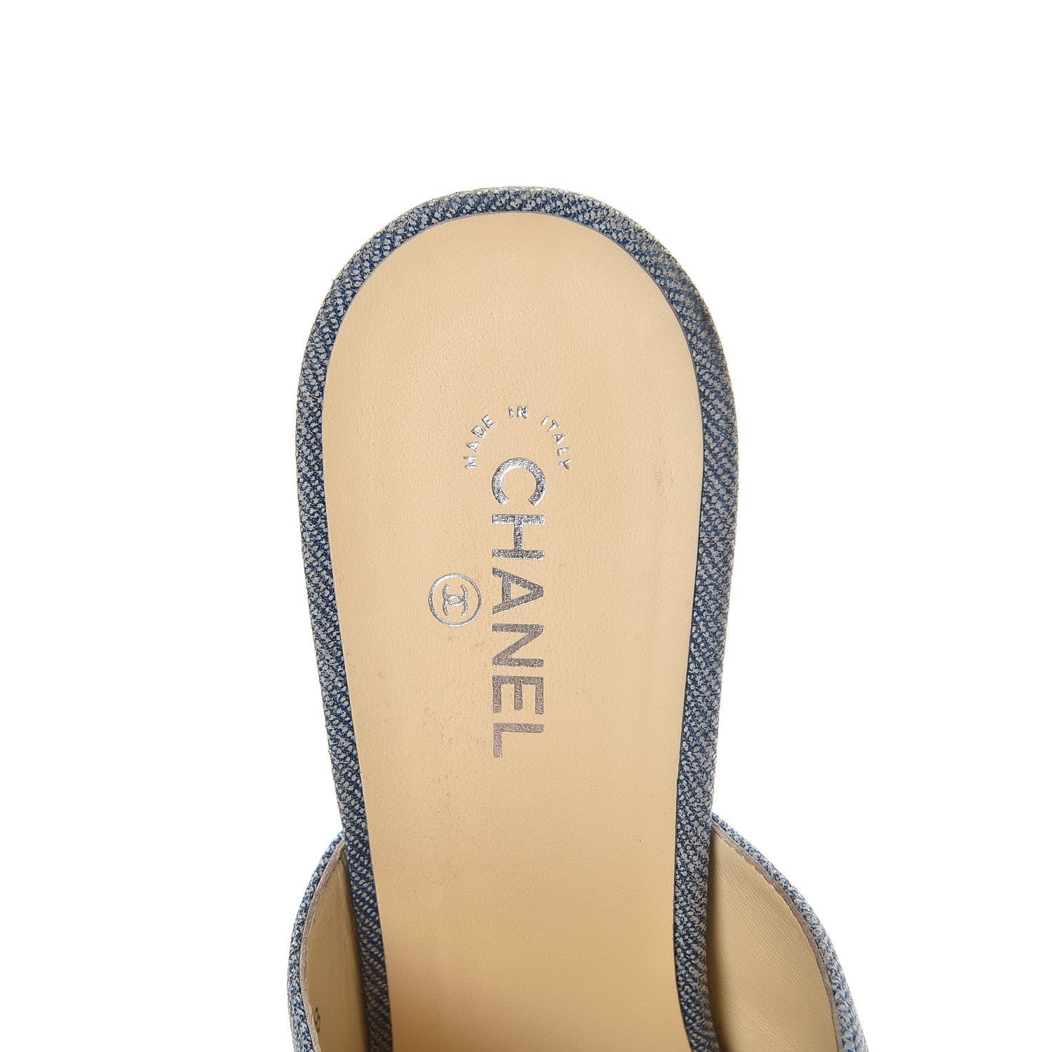 Chanel Printed Lambskin Grosgrain Cap Toe CC Mules 39 Blue Black 10 of 13