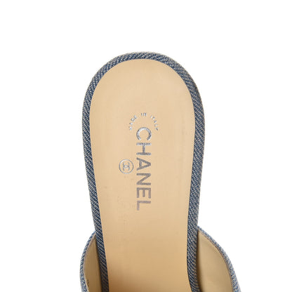 Chanel Printed Lambskin Grosgrain Cap Toe CC Mules 39 Blue Black 10 of 13