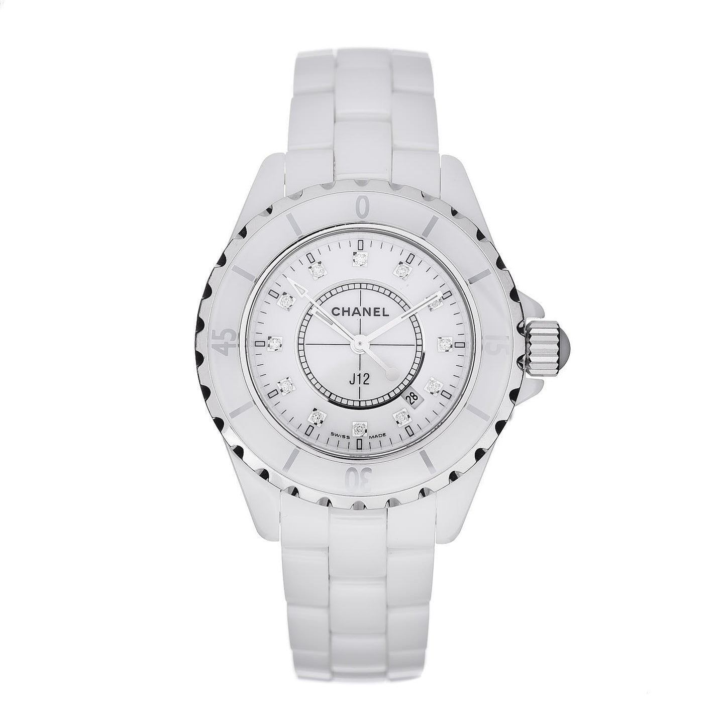 Stainless Steel Ceramic Diamond 33mm J12 Quartz Watch White