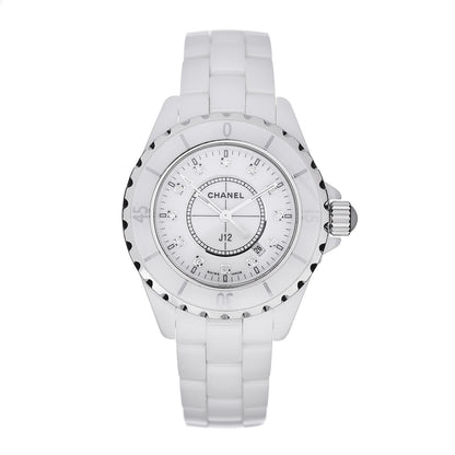 Chanel Stainless Steel Ceramic Diamond 33mm J12 Quartz Watch White 1 of 5