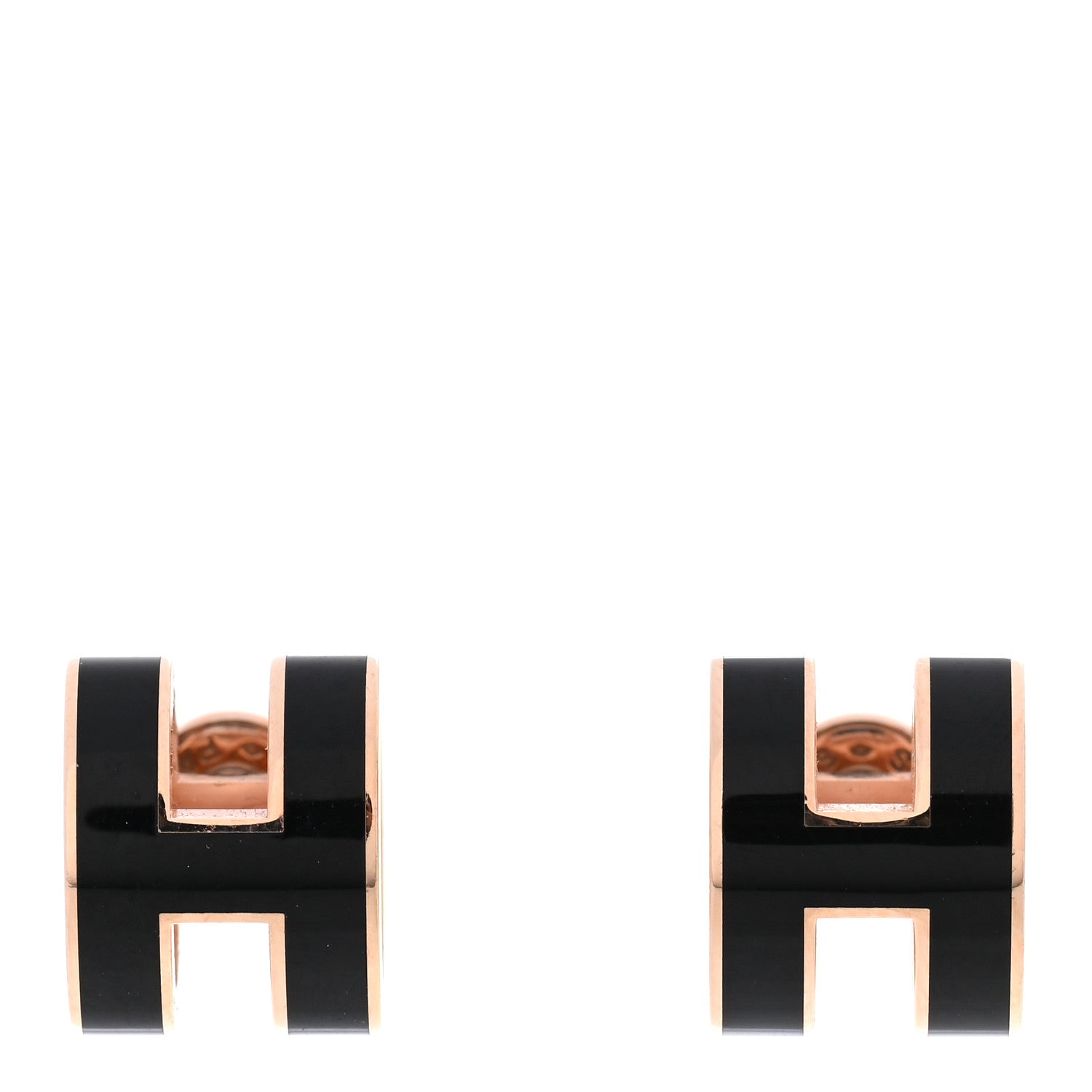 Hermes Rose Gold Lacquered Pop H Earrings Black 2 of 11
