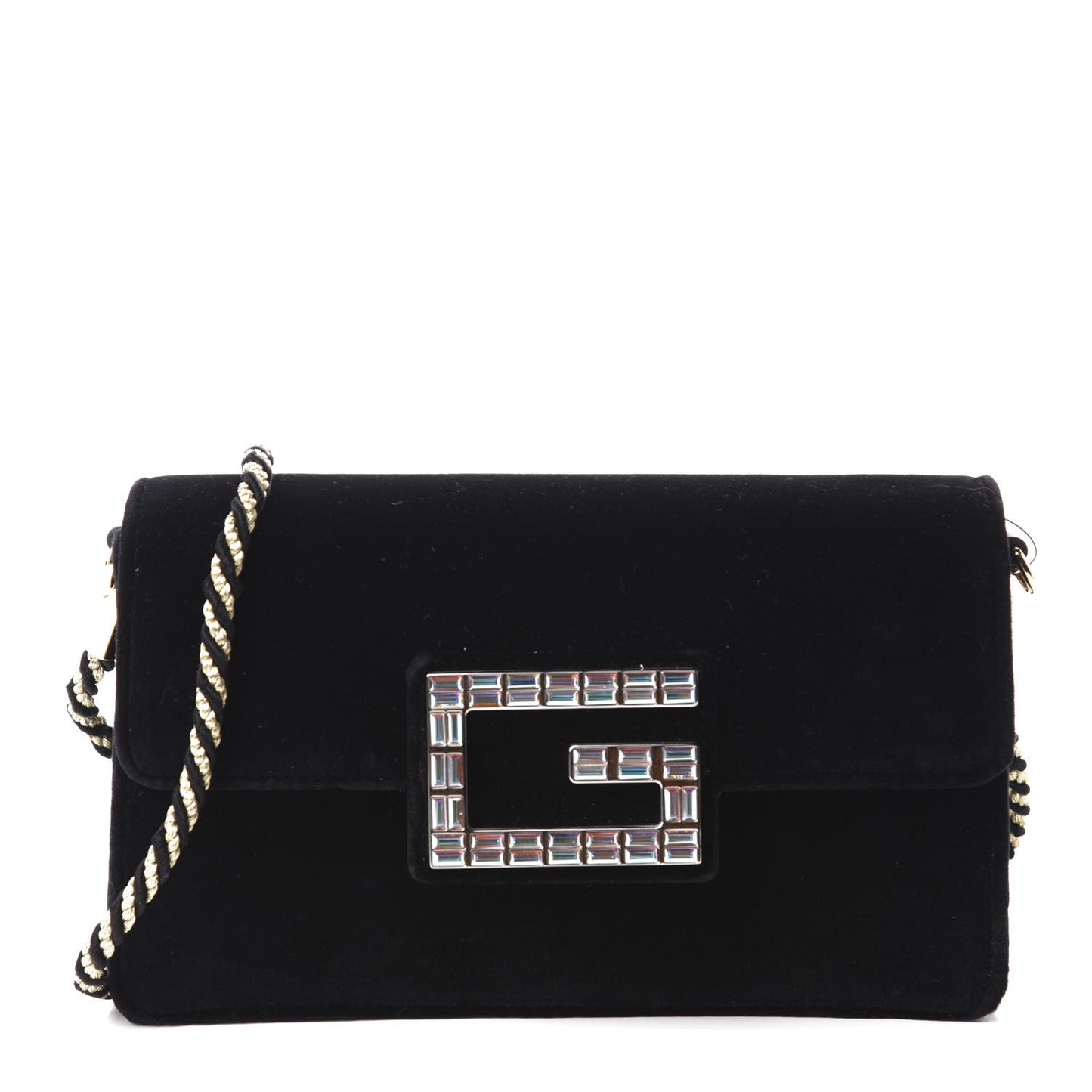 Velvet Crystal Square G Shoulder Bag Black