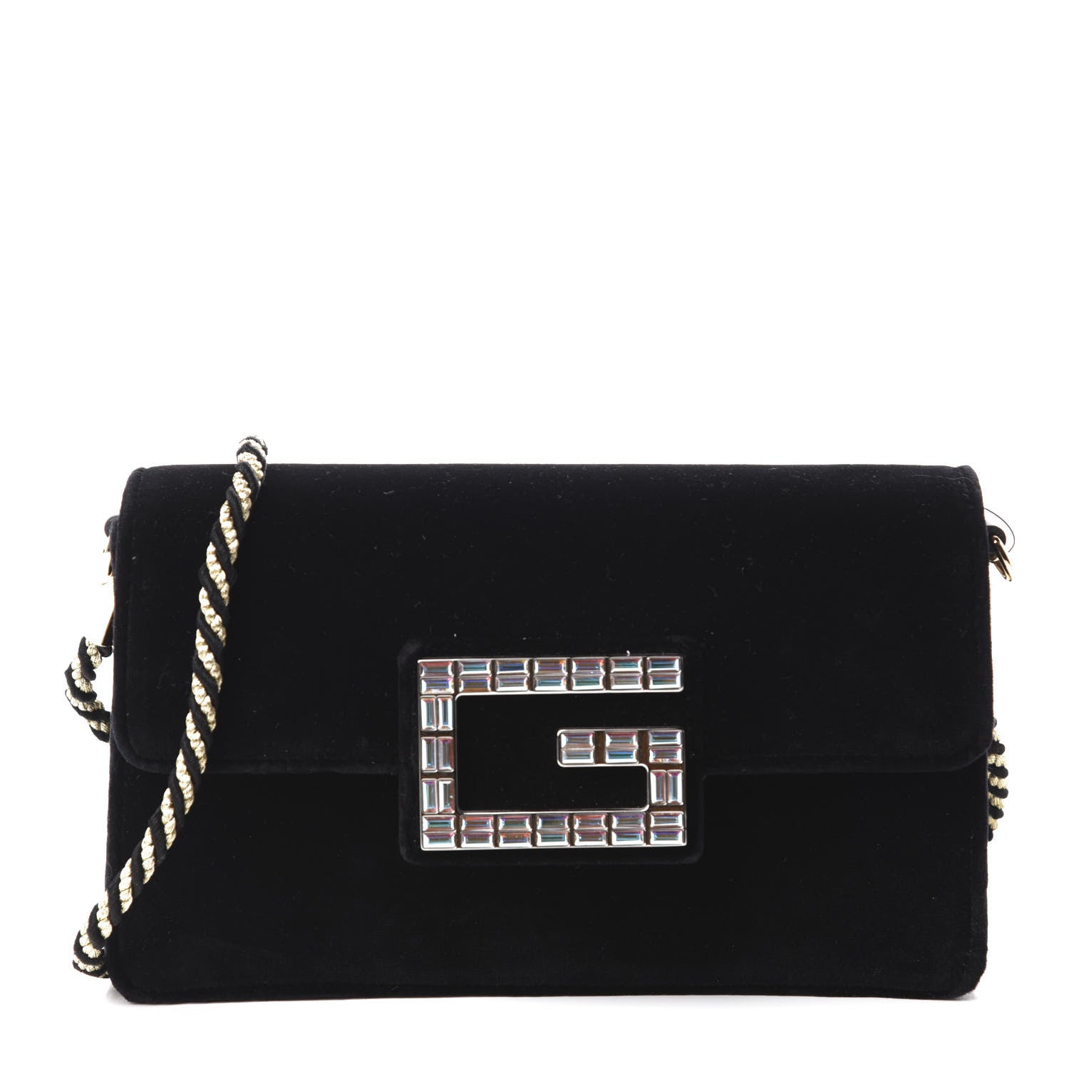 Gucci Velvet Crystal Square G Shoulder Bag Black 1 of 10