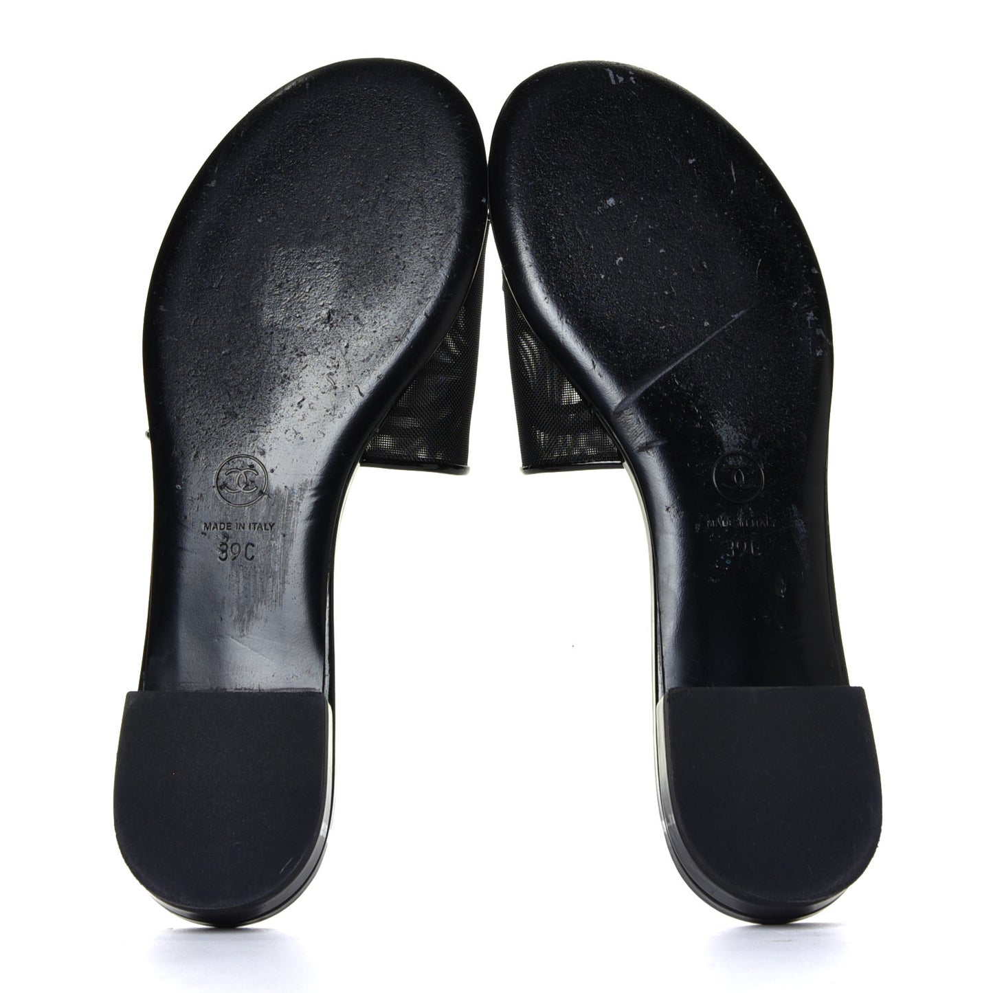 Mesh Patent Calfskin CC Mules 39 Black
