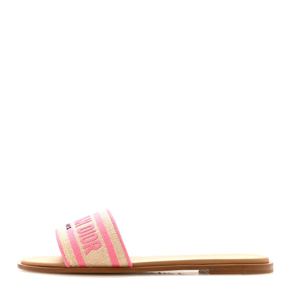 Christian Dior Straw Embroidered Dway Flat Slide Sandals 41 Rose Begonia 1 of 9