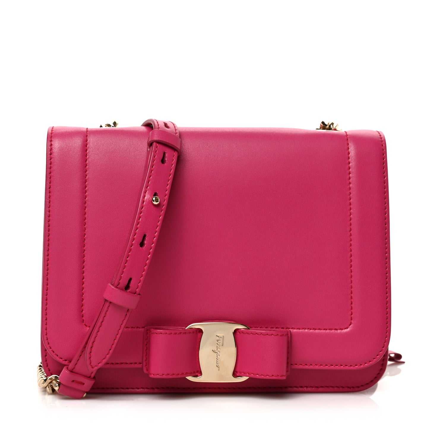 Smooth Calfskin Vara Bow Chain Flap Crossbody Pink