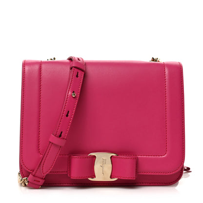Salvatore Ferragamo Smooth Calfskin Vara Bow Chain Flap Crossbody Pink 1 of 8