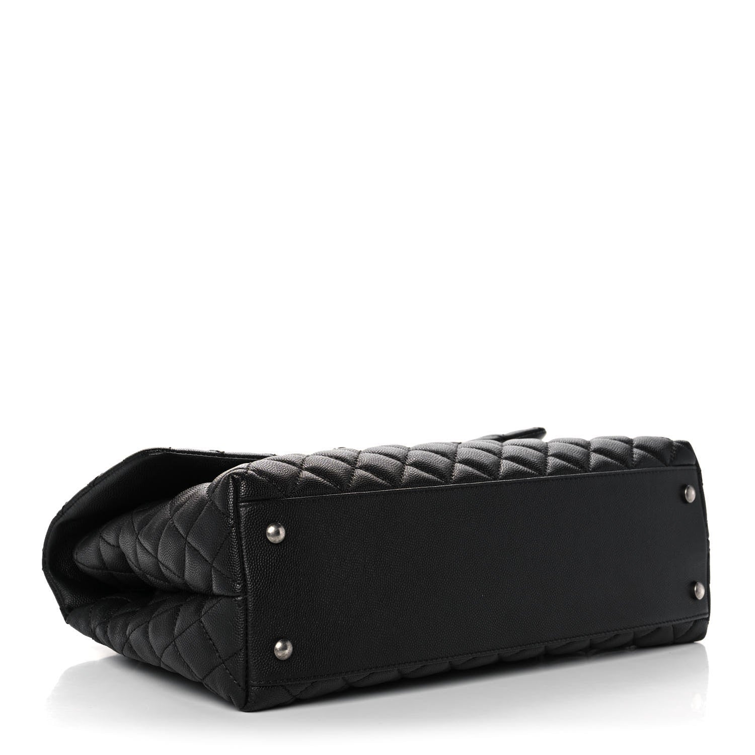 Chanel Caviar Lizard Quilted Medium Coco Handle Flap Black Green 4 of 11