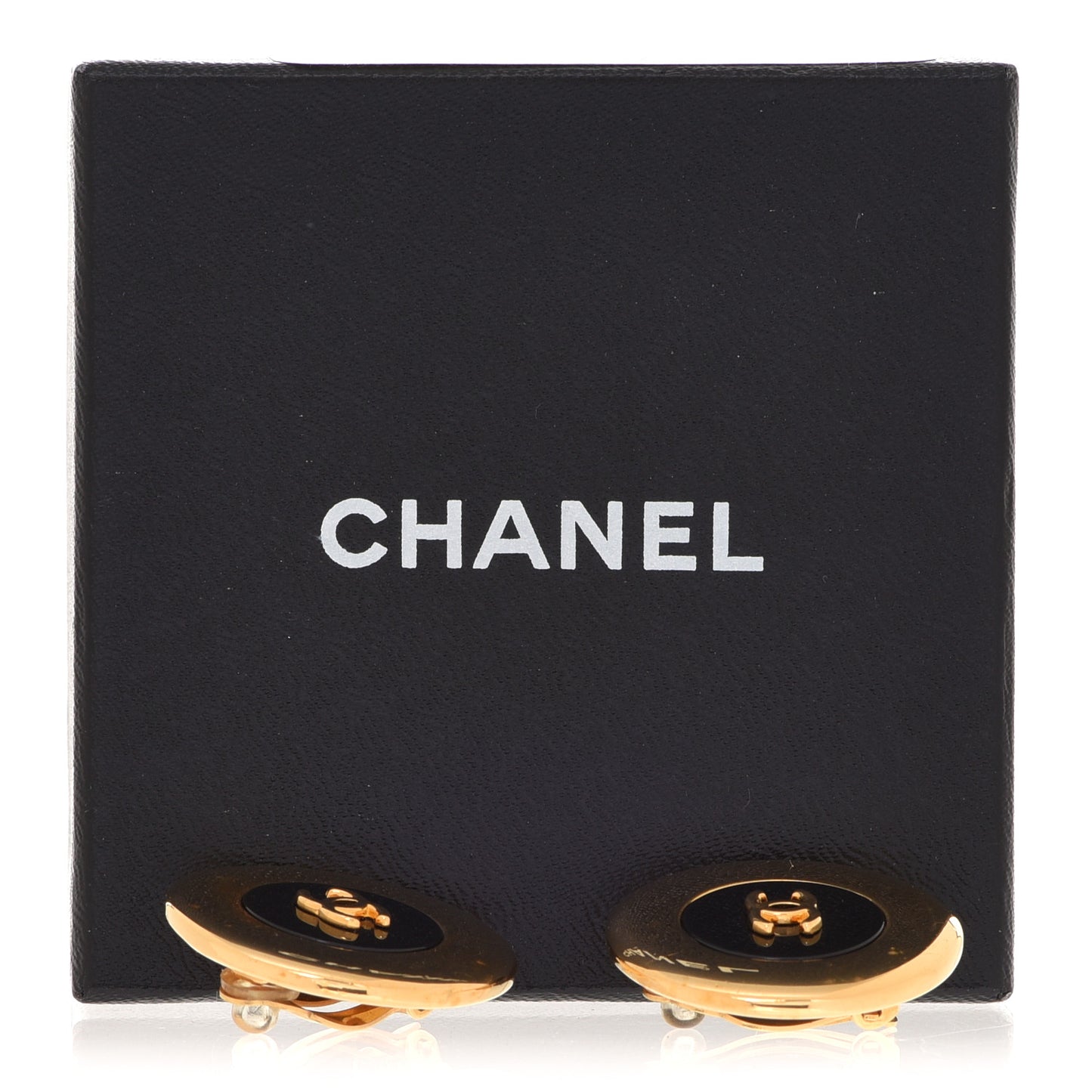 CC Round Clip On Earrings Gold Black
