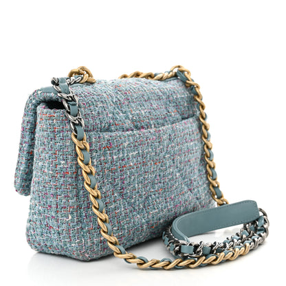 Chanel Tweed Quilted Medium Chanel 19 Flap Blue Multicolor 3 of 10