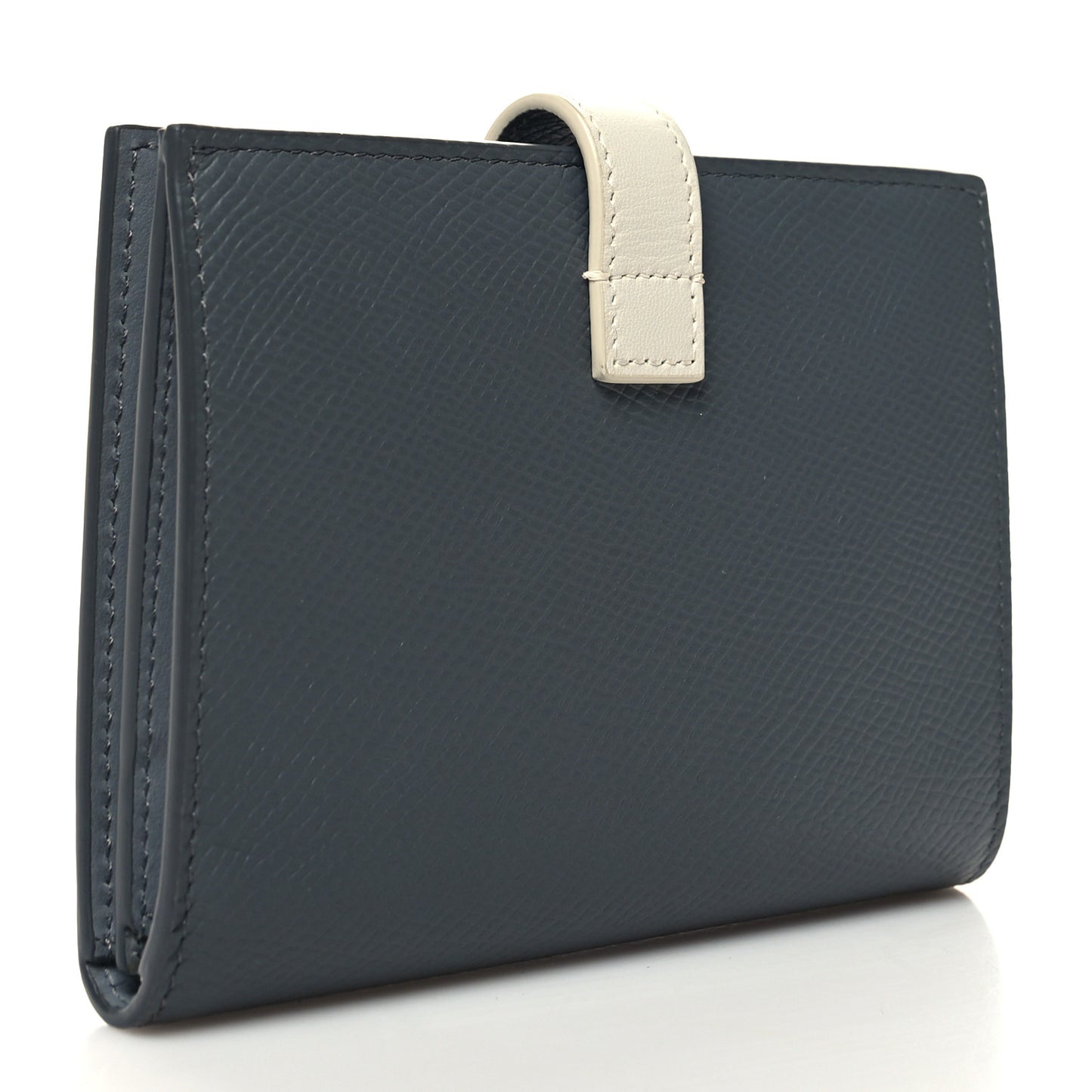Grained Calfskin Medium Multifunction Strap Wallet Grey Chalk