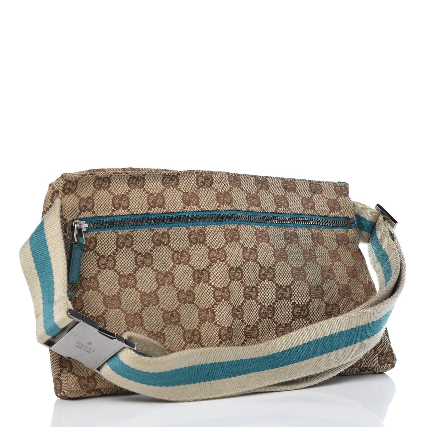 GG Monogram Web Double Pocket Belt Bag Turquoise