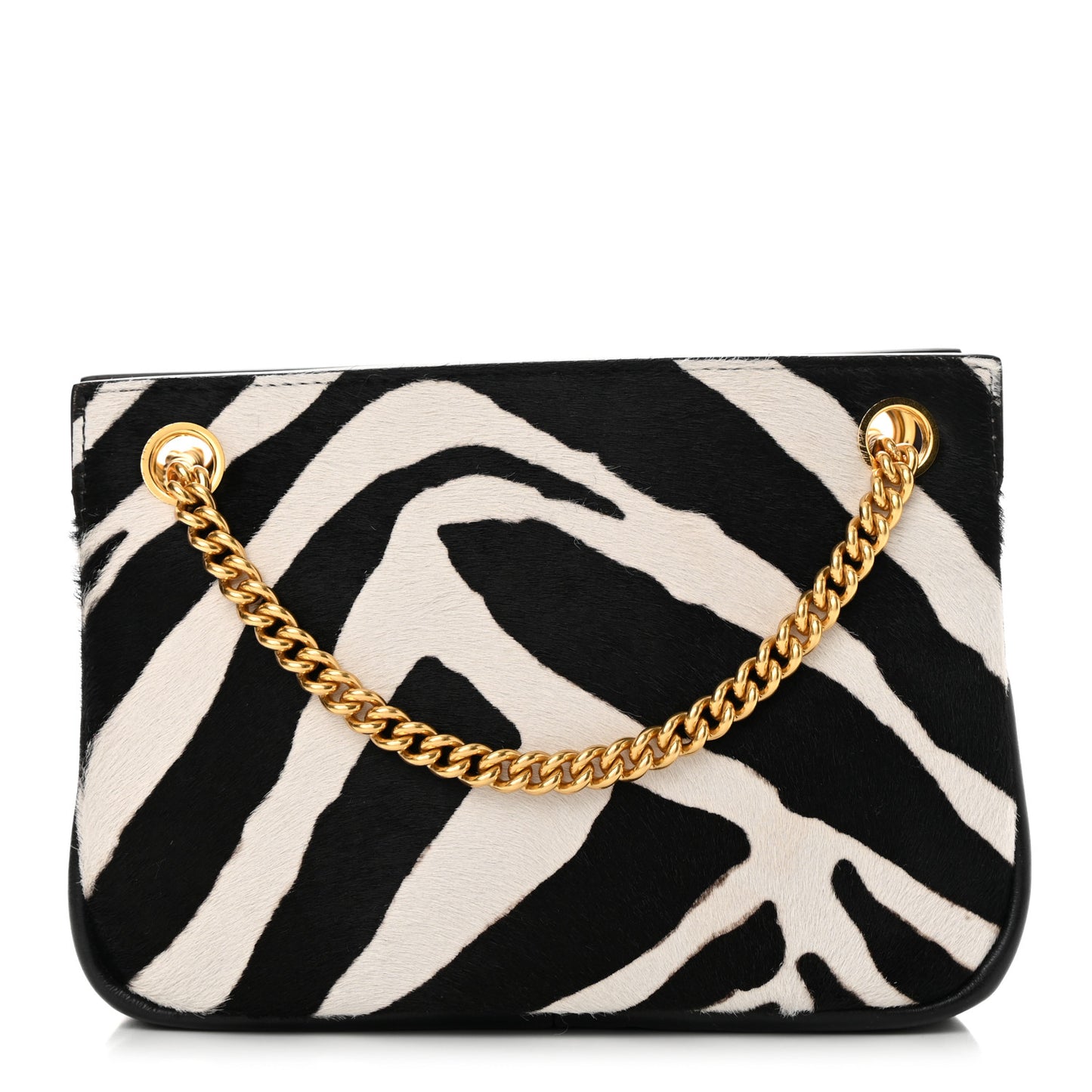 Calf Hair Zebra Print Small Chain Crossbody Bag Black