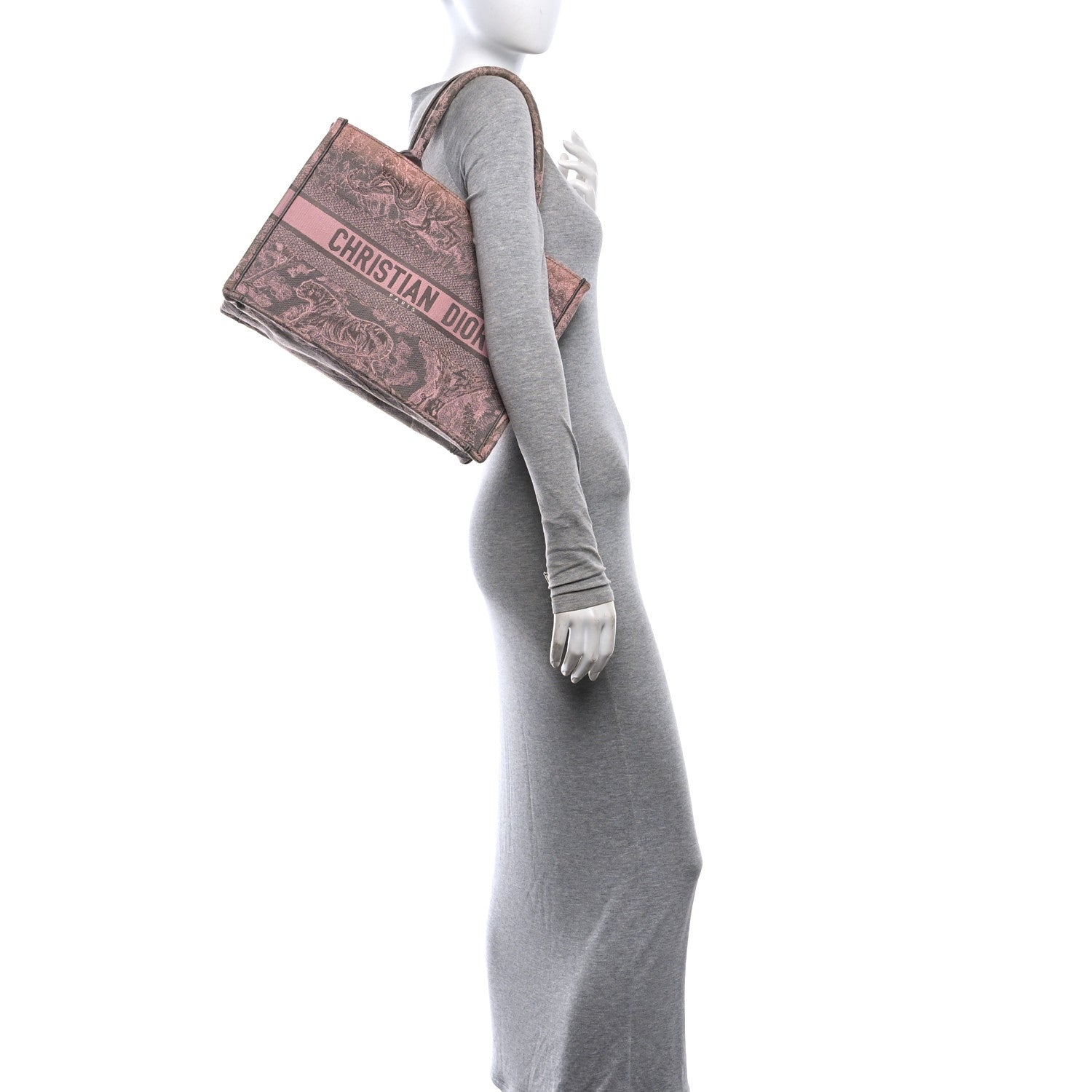 Christian Dior Canvas Embroidered Medium Dioriviera Toile De Jouy Book Tote Pink Grey 2 of 11