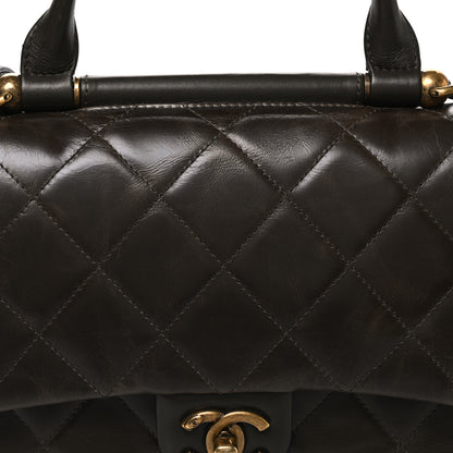 Chanel Glazed Calfskin Quilted Large Gold Bar Top Handle Flap Dark Grey 7 of 9