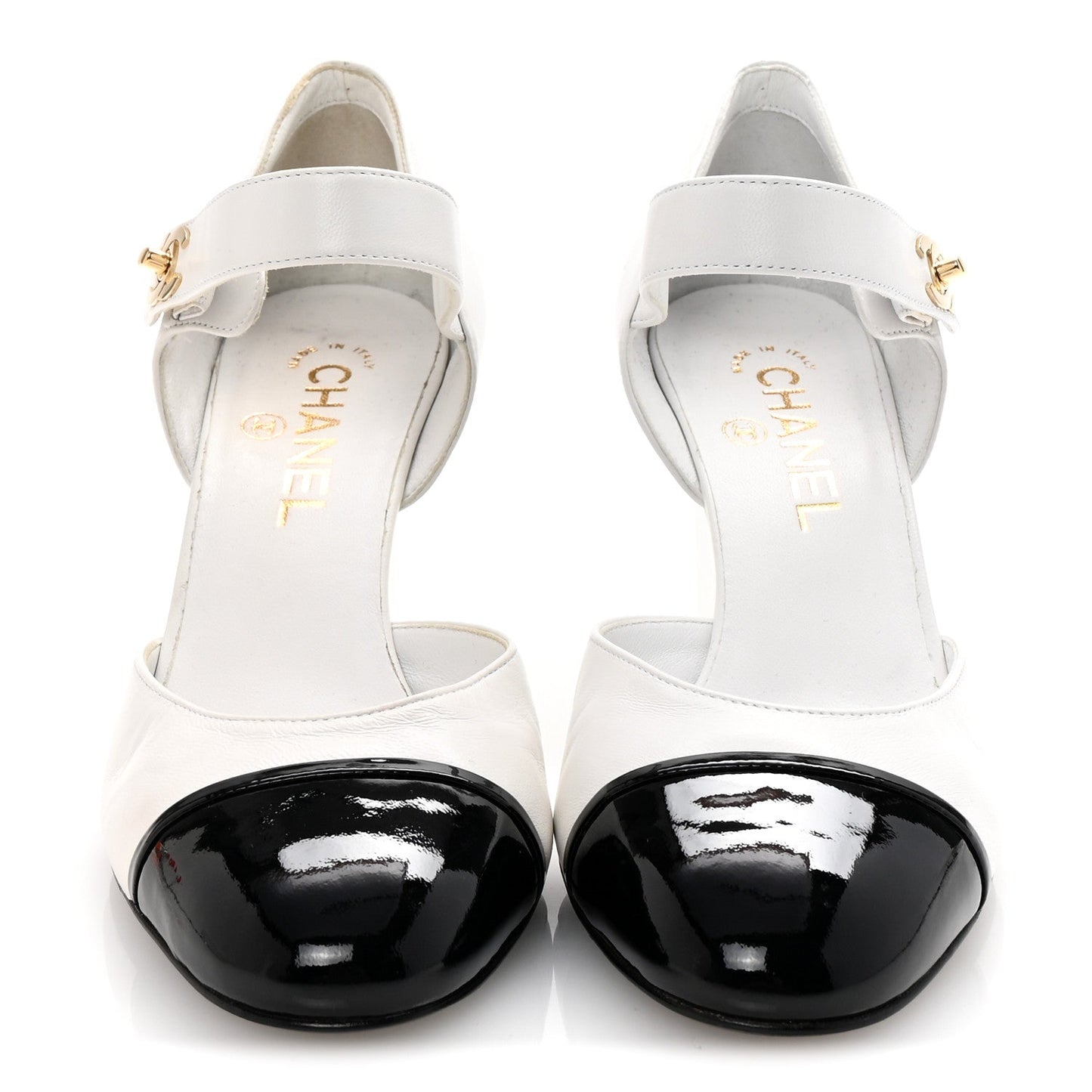 Lambskin Patent Cap Toe Mary Jane Wedge Pumps 38 White Black