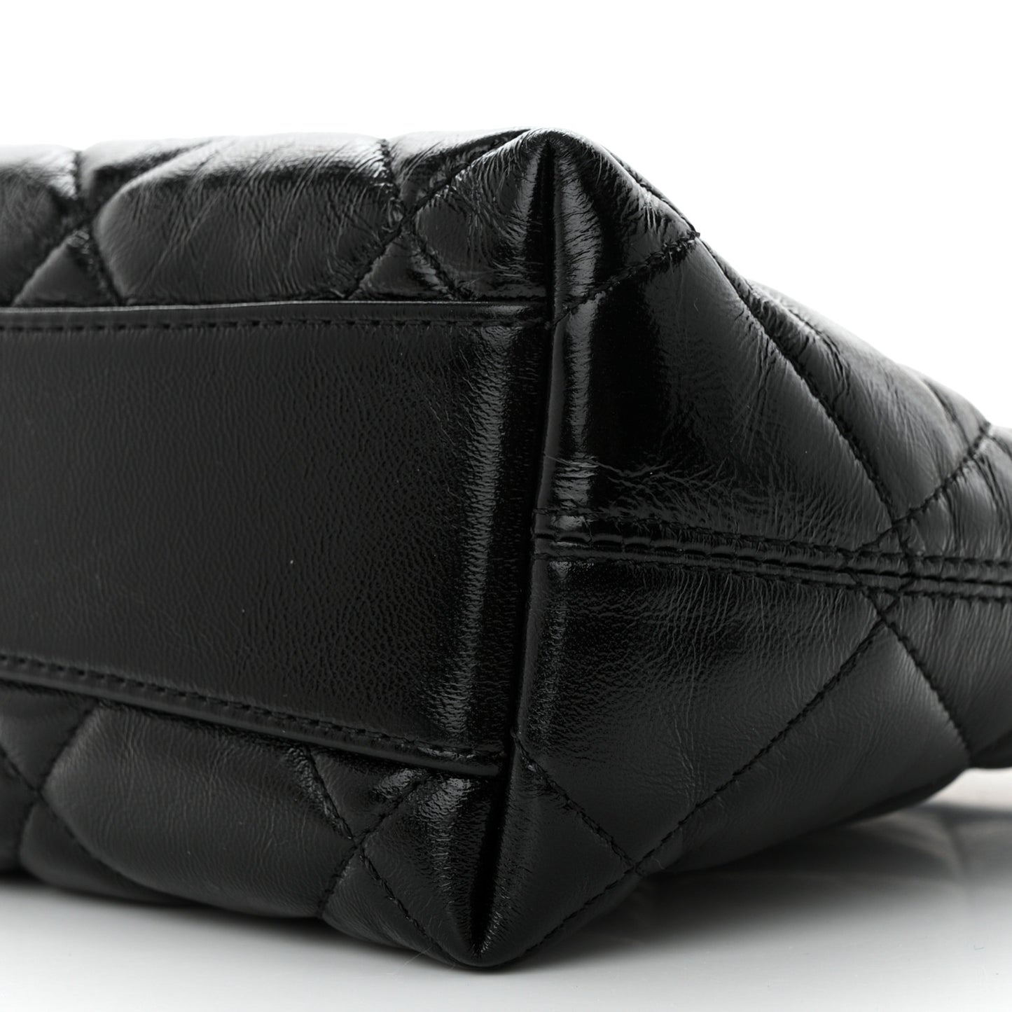Shiny Crumpled Lambskin Quilted Small CC Funky Town Hobo Black