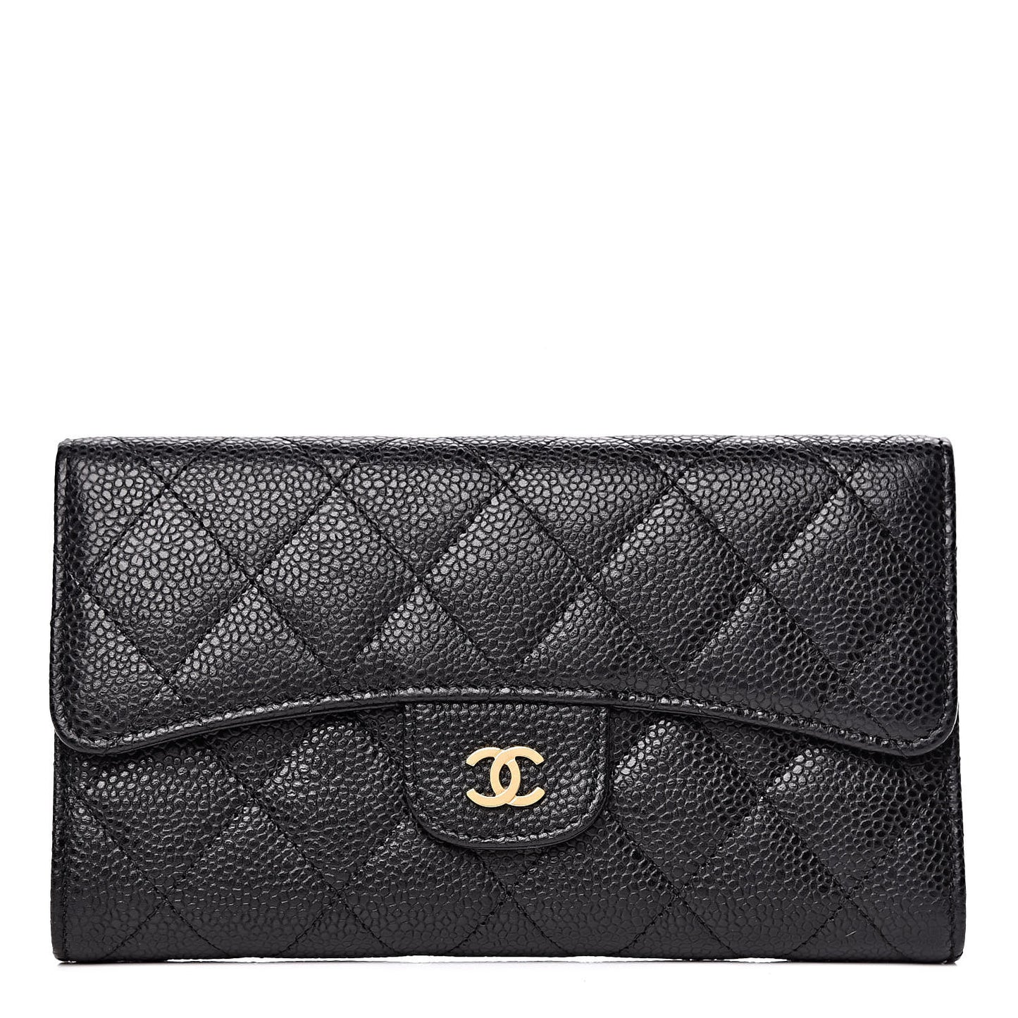 Caviar Quilted Large Flap Wallet Black