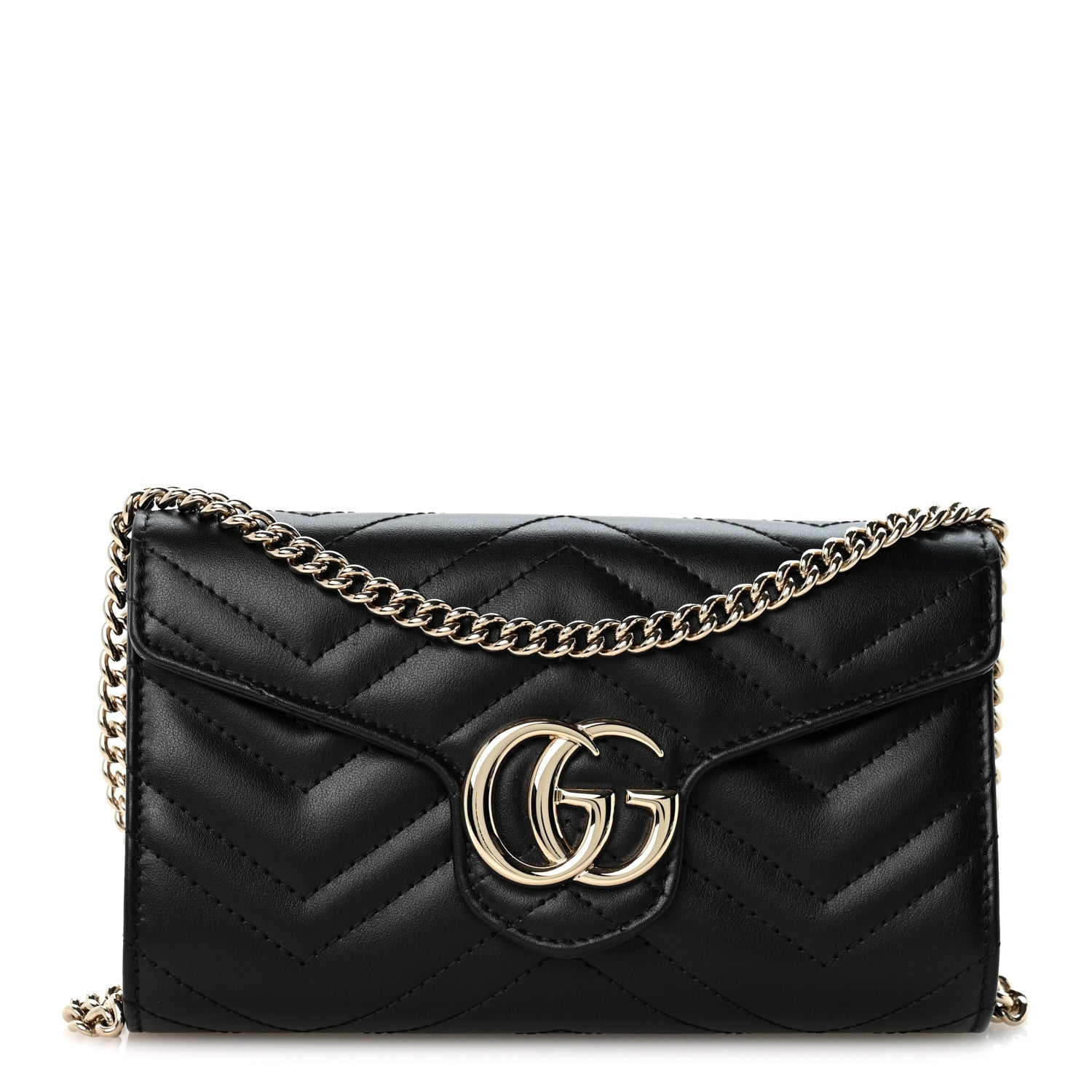 Gucci Calfskin Matelasse GG Marmont Chain Wallet Black 1 of 11