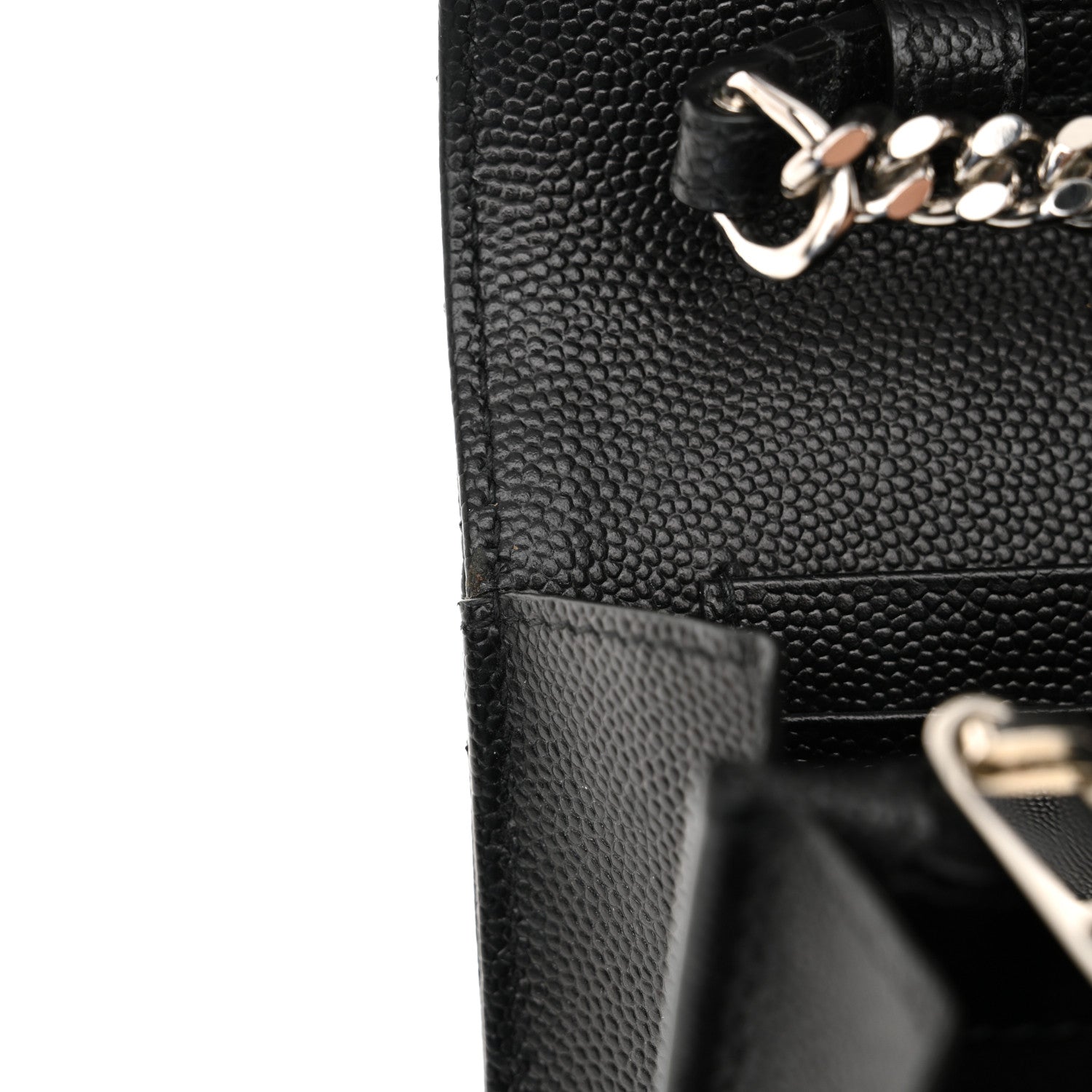 Saint Laurent Grain De Poudre Matelasse Chevron Monogram Chain Wallet Black 12 of 14