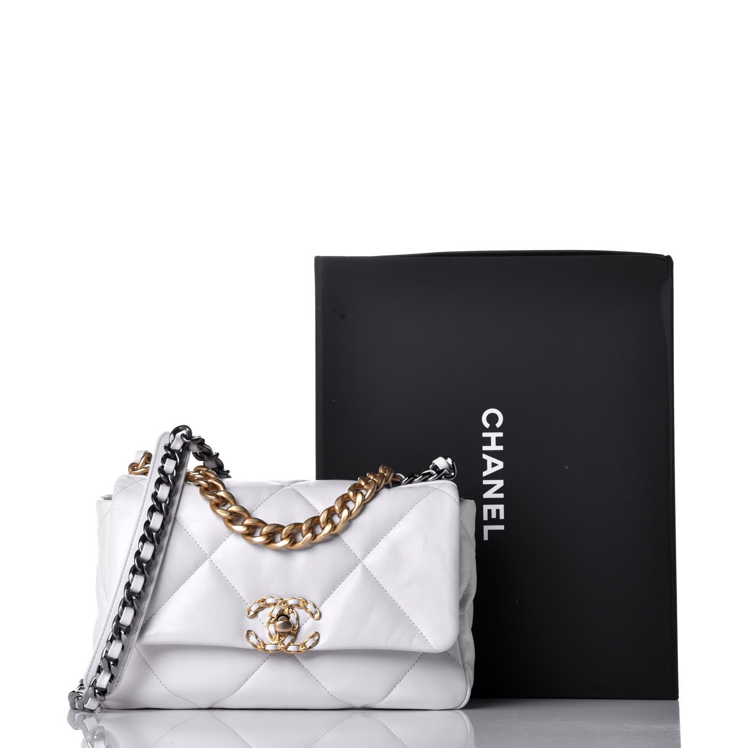 Chanel Goatskin Quilted Medium Chanel 19 Flap White 11 of 11