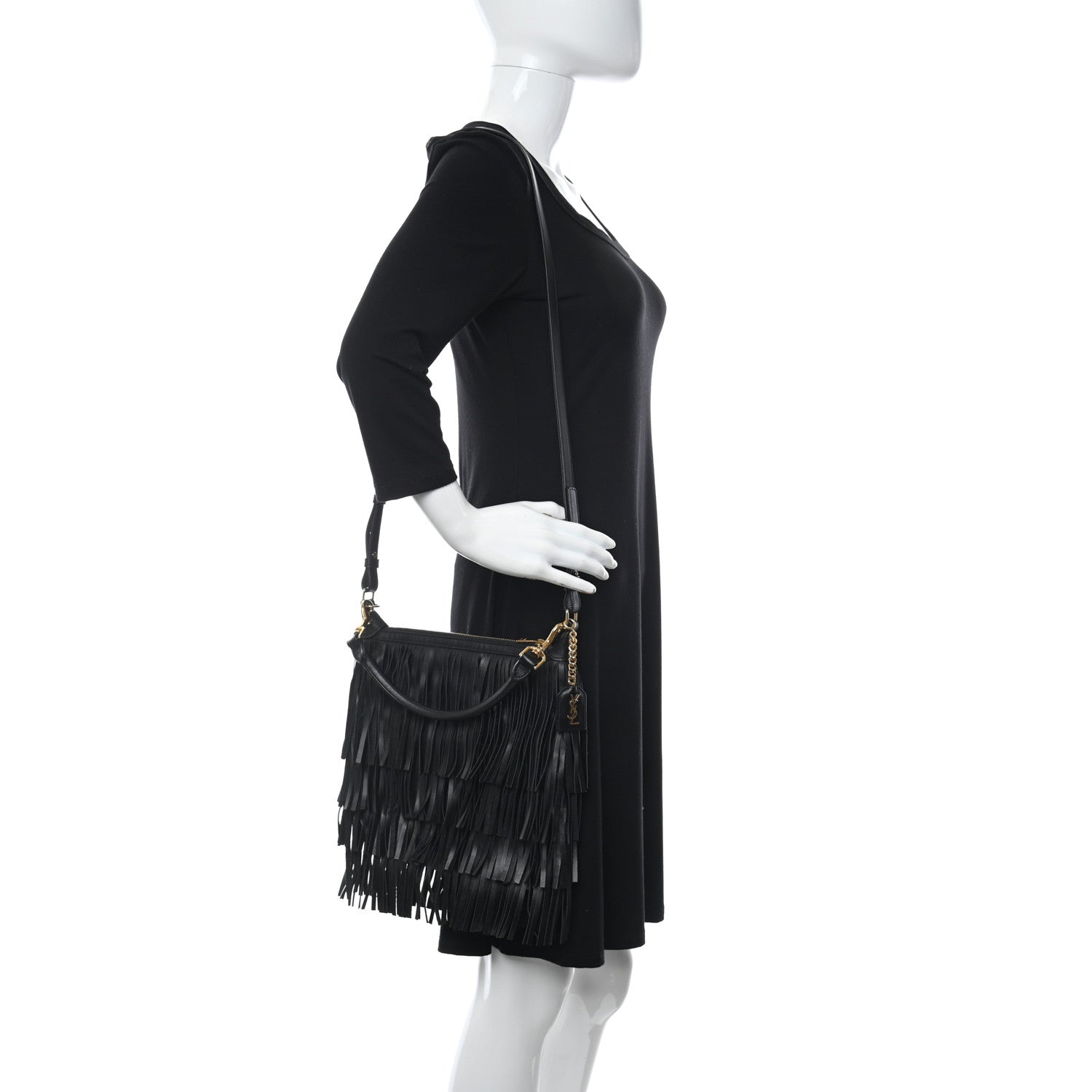 Saint Laurent Calfskin Small Emmanuelle Fringe Hobo Bag Black 2 of 12