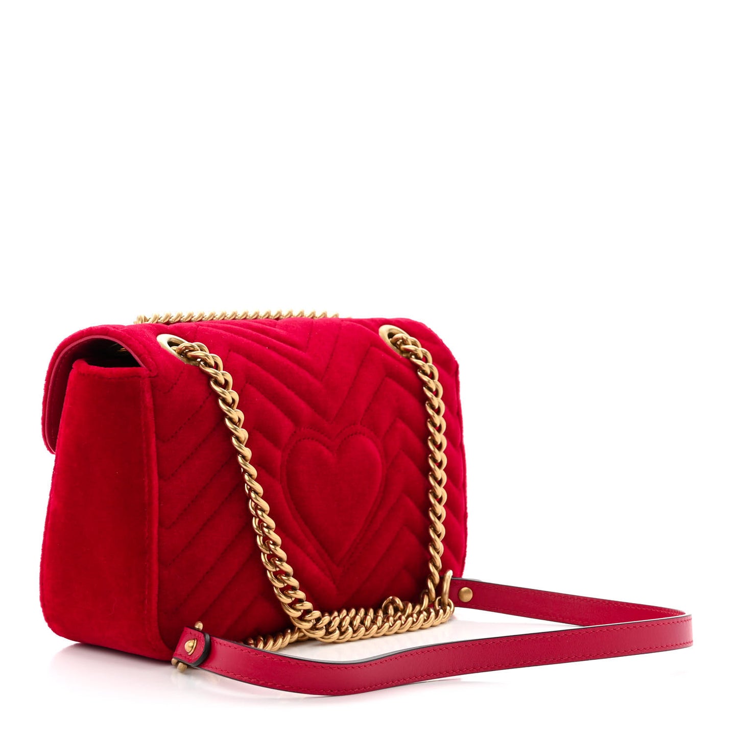 Velvet Matelasse Small GG Marmont Shoulder Bag Hibiscus Red