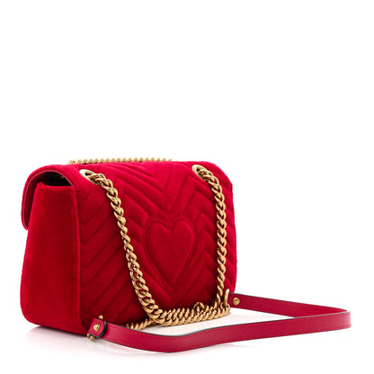 Gucci Velvet Matelasse Small GG Marmont Shoulder Bag Hibiscus Red 3 of 12